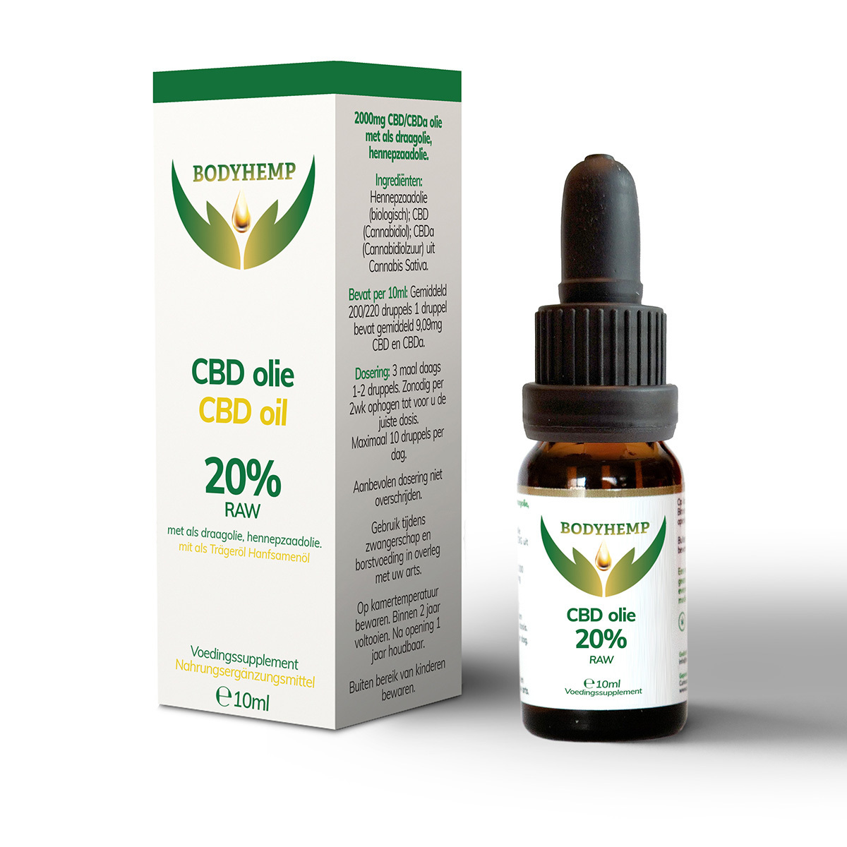 Schema gips Doodskaak BODYHEMP CBD-olie RAW 20% een 100% natuurlijke Full spectrum olie 10 ml  pipetflesje